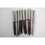 A collection of nine Parker fountain pens including gold nibs and USA
