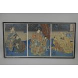 Utagawa Kuniyoshi, 'Yadorigi', from the series 'Comparison of the five elements', triptych woodblock