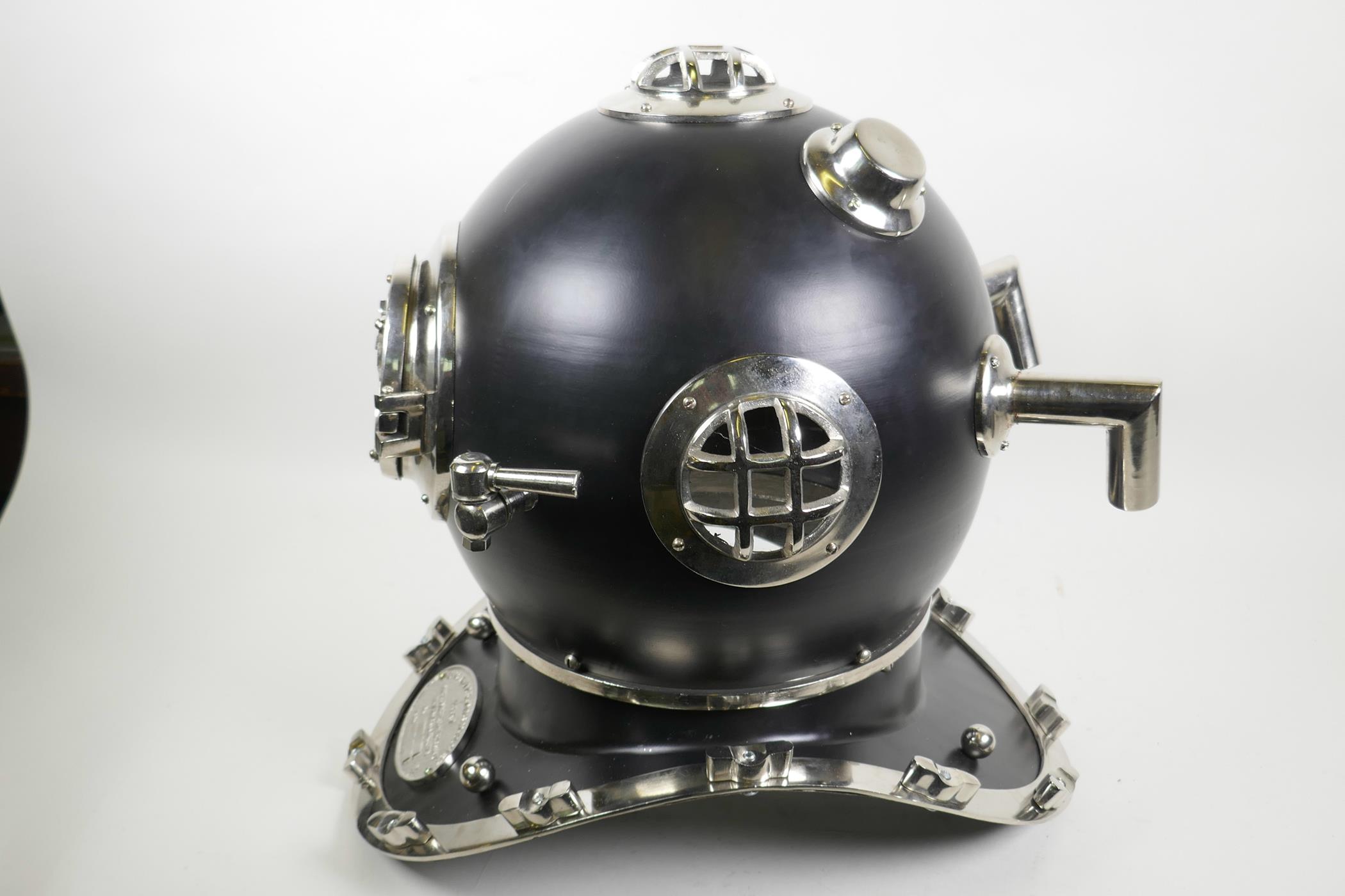 A replica U.S. Navy diver's helmet with chrome plated fittings, 16" high - Image 2 of 4