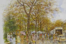 A colour print of the Sunday art sale on the Bayswater road, London, 18½" x 14½"