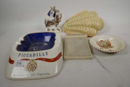 A Carlton Ware porcelain ashtray advertising Picadilly cigarettes, 11½" long, together with an Art