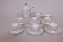 A Minton six place coffee service in the Petunia pattern, designed by John Wadsworth