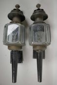 A pair of original Victorian brass and etched glass carriage lamp