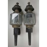 A pair of original Victorian brass and etched glass carriage lamp