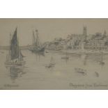 R.J. Dymond, 'Penzance from Harbour', pencil study, 10½" x 6½"