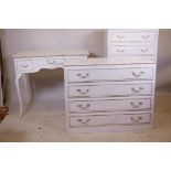 A Louis XV style painted dressing table and two matching chests, largest 15½" x 24", 42" high