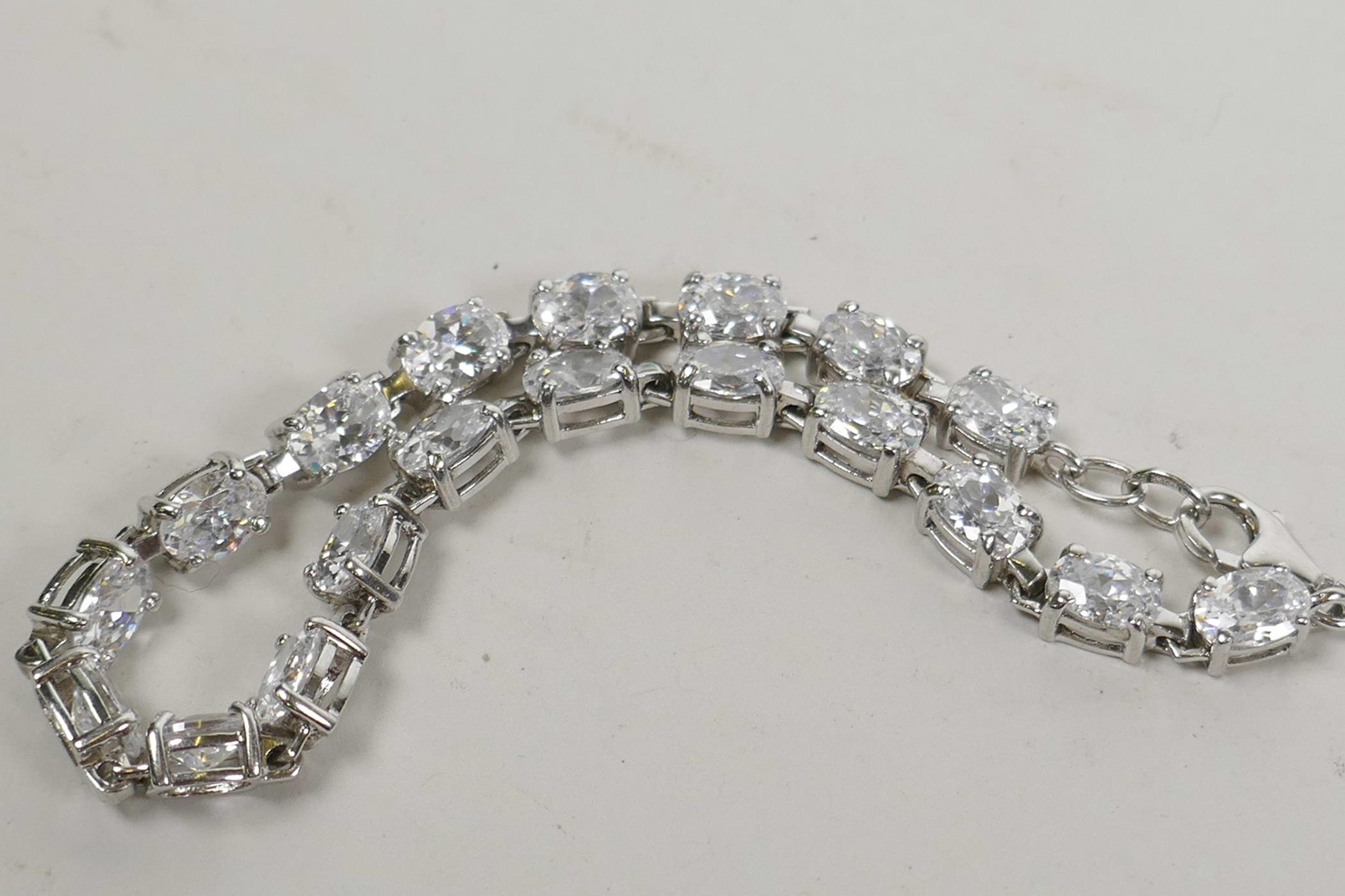 A 925 silver and cubic zirconium tennis bracelet, 8" long - Image 2 of 2