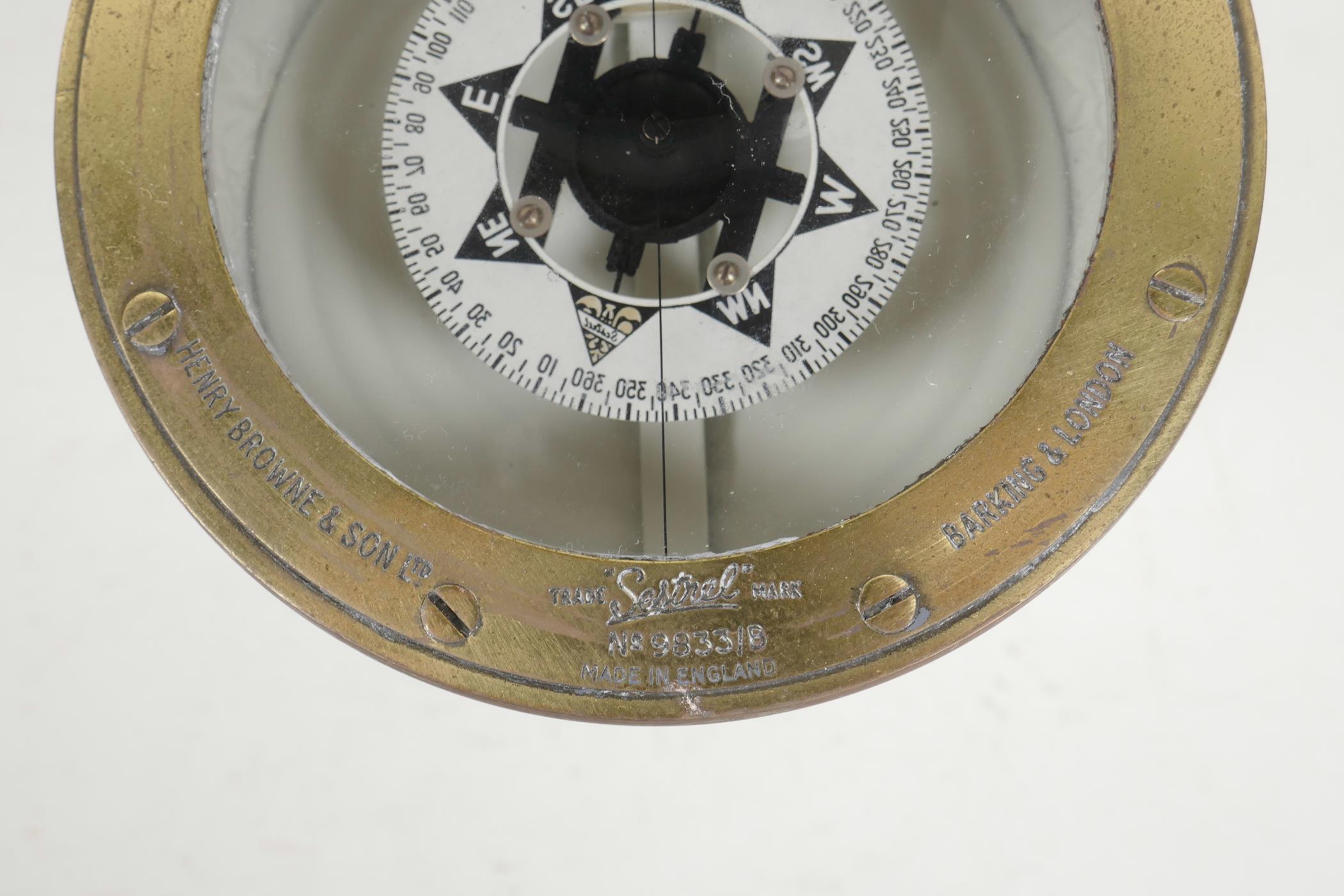 A 'Henry Browne & Son Ltd' brass and wood handheld 'Sestrel' compass, no.9833/13, 9" high, 4" - Image 4 of 4