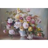 W. Reynard Hood, vase of roses, still life, signed, oil on canvas, 24" x 20"