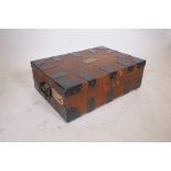 A metal strapped oak canteen box, 22" x 15", 7½" high