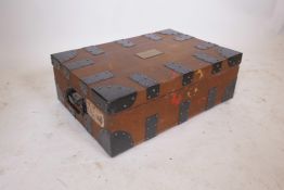 A metal strapped oak canteen box, 22" x 15", 7½" high