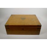 A light oak brass bound campaign canteen box, 18½" x 15", 7" high