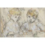 Ethel Walker, study of two children watching a canary, also inscribed verso, signed, coloured