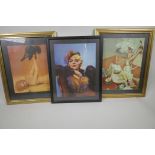 Vargas, a pair of erotic glamour prints of girls, 12" x 9", and a poster of Marlene Dietrich (3)