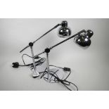 A pair of chrome plated adjustable desk lamps, 15" high