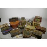 A quantity of vintage tins, biscuit, tea, cigarettes etc, largest 9½" x 9"