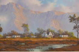 Hentie Meyer, South African landscape, signed, oil on board, 40" x 20"