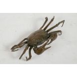 A Japanese Jizai style bronzed metal crab, impressed mark to base, 5½" wide