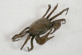 A Japanese Jizai style bronzed metal crab, impressed mark to base, 5½" wide