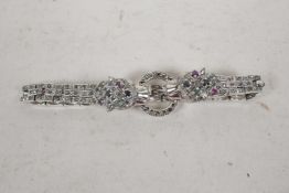 A silver and cubic zirconium 'panther' bracelet