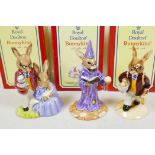 Three Royal Doulton Bunnykins figurines, 'Father and Mother', 'Wizard Bunnykins' and 'Fisherman