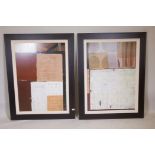 R. Bohnenkamp, Untitled I and II, pair of contemporary abstract prints, 27" x 39"