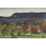 Landscape with mountain range (Possibly Table Mountain, South Africa), signed Battiss, 10" x 15"
