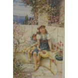 A C19th Pears colour print of two children in an Italian garden, 12" x 18", in a good maple frame