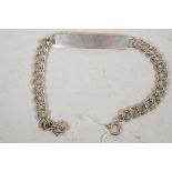 A silver identity bracelet with double link flat chain, 8¼" long