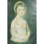 An overpainted canvas print of Lady Georgina Spencer after Thomas Gainsborough, 12" x 16", in a good