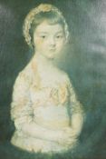 An overpainted canvas print of Lady Georgina Spencer after Thomas Gainsborough, 12" x 16", in a good