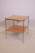 A brass two tier side table, 19" x 19" x 22"