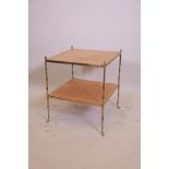 A brass two tier side table, 19" x 19" x 22"