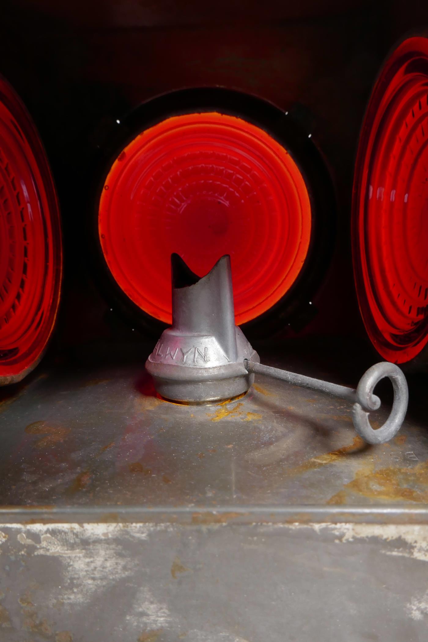 An original Greenham warning road lamp, with paraffin burner, 15½" high x 5½" wide - Image 5 of 5