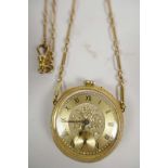 A late C19th, 18ct gold Swiss lady's Half Hunter pocket watch on a 9ct gold chatelaine chain, chased