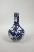 A Chinese blue and white Ming style porcelain vase decorated with mythical creatures, 6 character