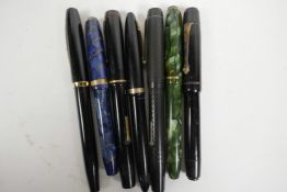 Seven fountain pens, one 'The Seal', two Sheaffer, three Conway Stewart and one Luxor