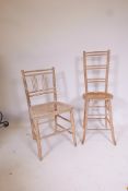 A Regency faux bamboo correction chair with caned set, and a similar side chair, cane A/F