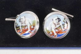 A pair of silver and enamel 'British Bulldog' cufflinks