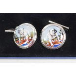 A pair of silver and enamel 'British Bulldog' cufflinks