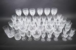 A collection of various glasses including a set of six good quality long stem wine glasses