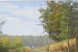 P. Page, figures in a woodland, signed, titled verso 'Near Stedham', pastel drawing, 16½" x 12"