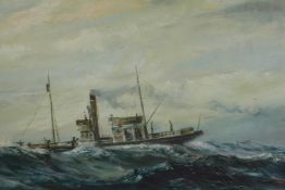 Steamer in heavy weather, signed Paul(?), '72, oil on board, 29½" x 18"