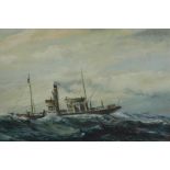 Steamer in heavy weather, signed Paul(?), '72, oil on board, 29½" x 18"