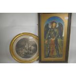 A Medici colour print of Archangel Michael after Perugino, 10" x 22", together with a Bartelozzi
