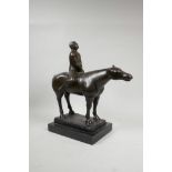 After Marino Marini, 'Horseman', bronzed figure on horseback, 14½" high