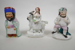 Three mid C19th Staffordshire porcelain figures of Bacchus, a girl with a goat and Omar Khayyam as a