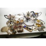 A box of silver plated wares including Viners, Walker & Hall etc, and a small WMF baptism mug
