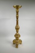 An Italian giltwood altar pricket candlestick base, 28½" high