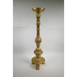 An Italian giltwood altar pricket candlestick base, 28½" high